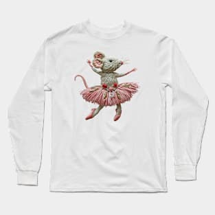 Stitch and Twirl: Adorable White Mouse in Balletic Bliss Long Sleeve T-Shirt